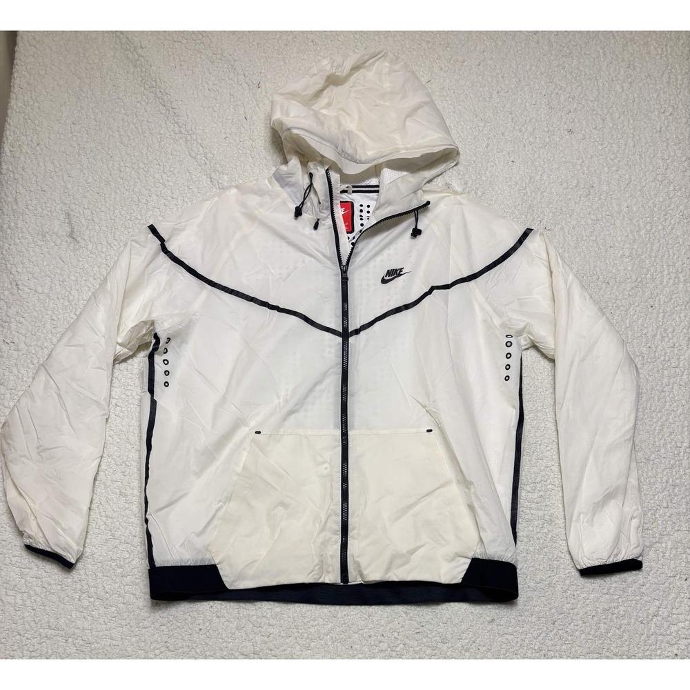 Nike Mens Jacket Windbreaker Size XL White Full Zip Nylon Solid Windrunner